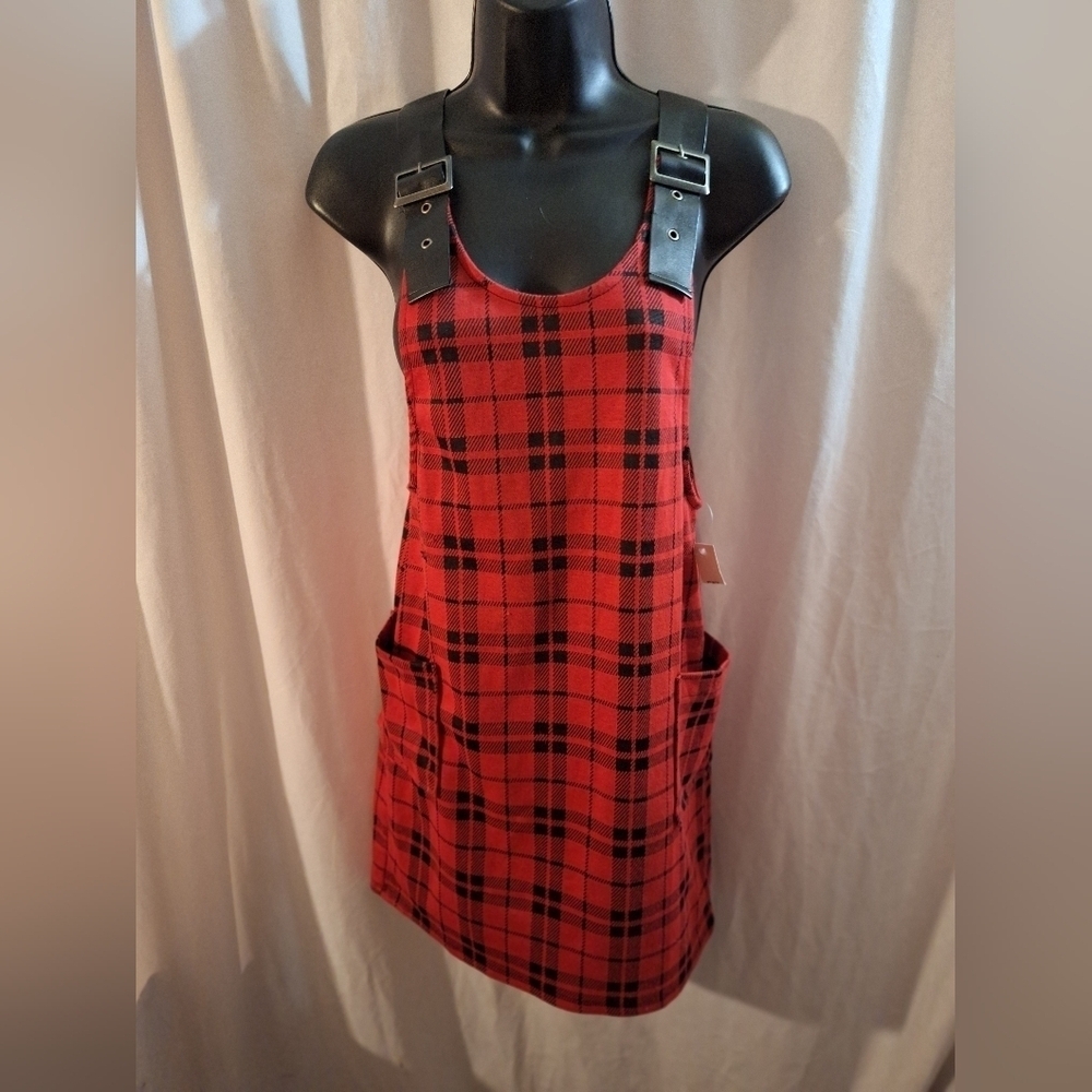 Red and Black Plaid Dress with Buckle Straps